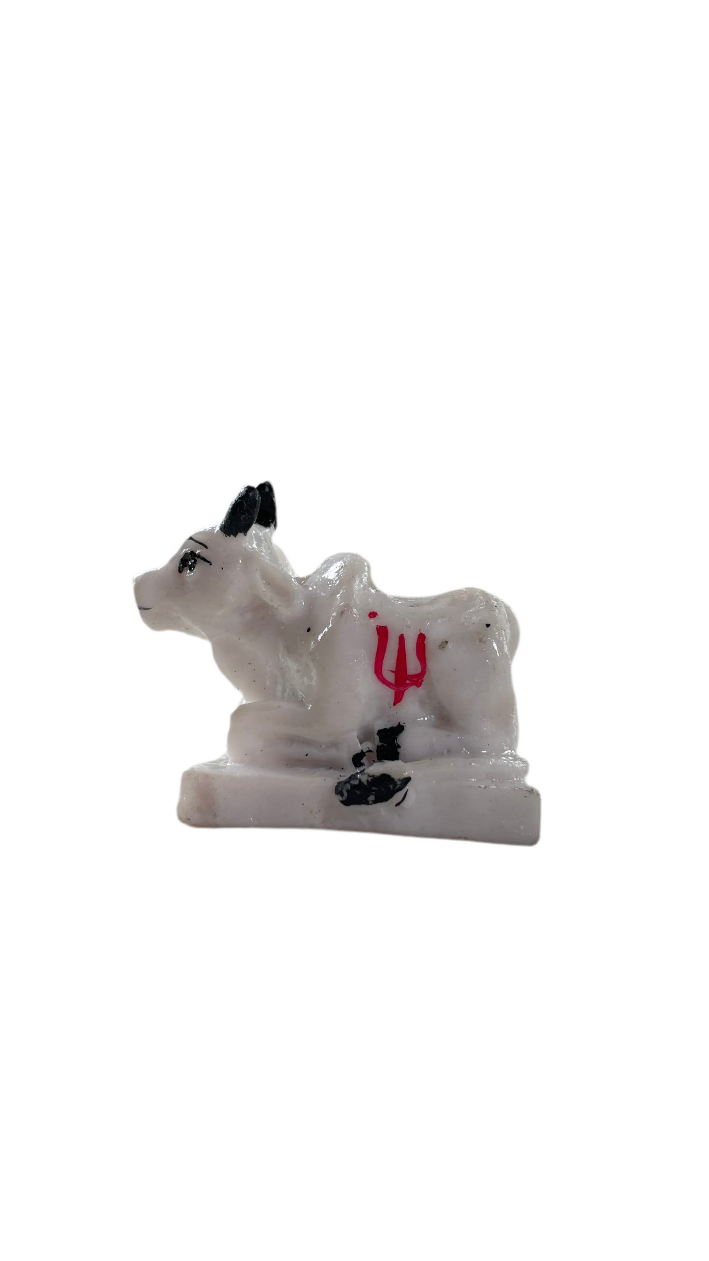 Marble Nandi Cow Marble Dust Statue(2Inch)